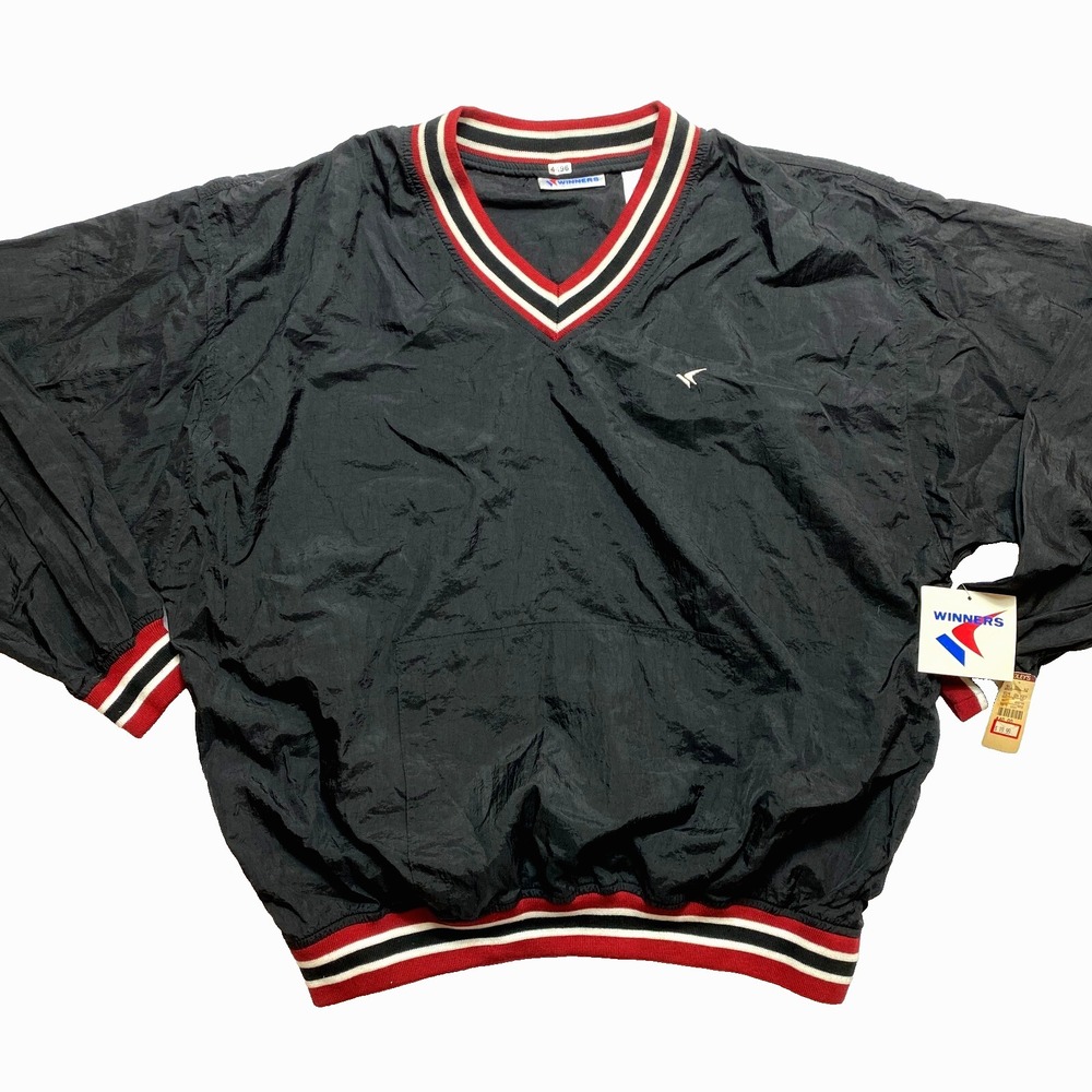 Vintage Winners Pullover Jacket Mens Large Black Cricket Track Warm Up 90s